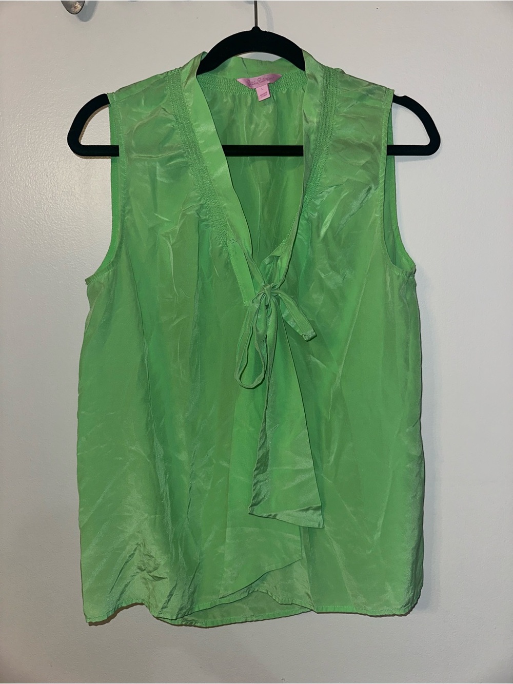 Lilly Pulitzer Lime Green Tie-Neck Sleeveless 100% Silk Camisole